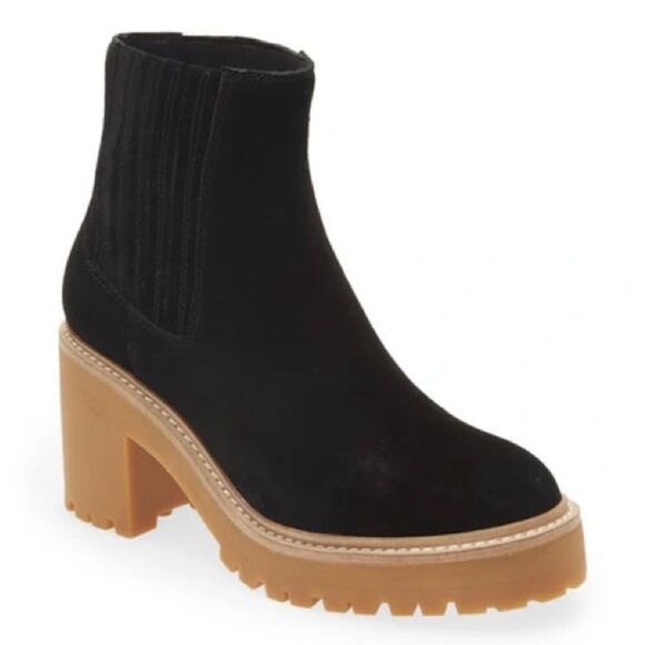 NWOB Jeffrey Campbell Tuckee Lug Sole Ankle Boots in Black Suede Honey size 7 - Picture 1 of 14